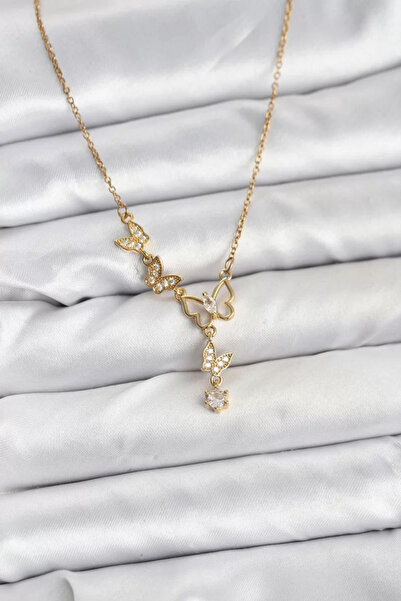 Skygo قلادة نسائية من الفولاذ 316L بسلسلة ذهبية اللون على شكل فراشة - TJ-BKO1...