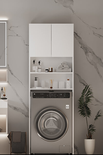 AWOX Plato Çamaşır Makinesi Dolabı 4 Raflı 2 Kapaklı Çamaşır Makinesi Dolabı Banyo Dolabı