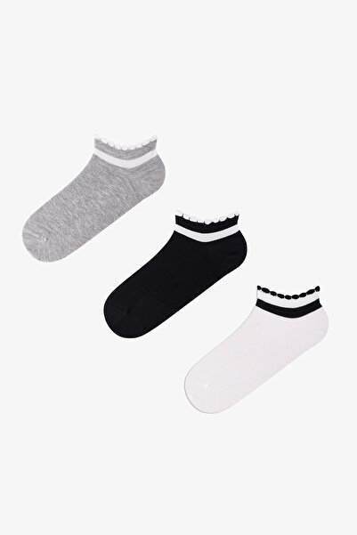 Penti 3 Pairs of Seamless Cotton Ankle Detailed Ruffle Booties Socks