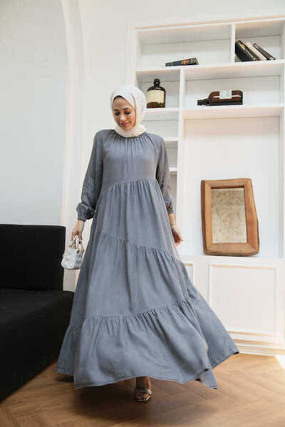 Neways 6614- Büzgülü Elbise Gri