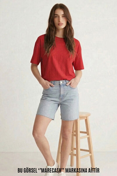 MARECASH تي شيرت نسائي مقاس كبير غير مطبوع بأكمام قصيرة وياقة دائرية صيفية