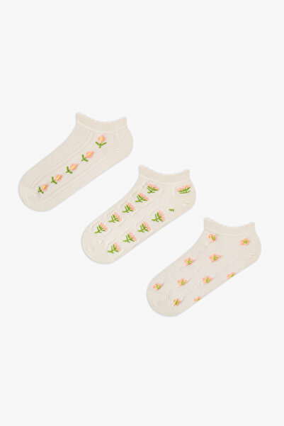 Penti 3 Pairs of Seamless Cotton Colorful Floral Embossed Patterned Booties S...