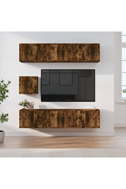 Concept Set comodă TV, 7 piese, stejar fumuriu, lemn compozit