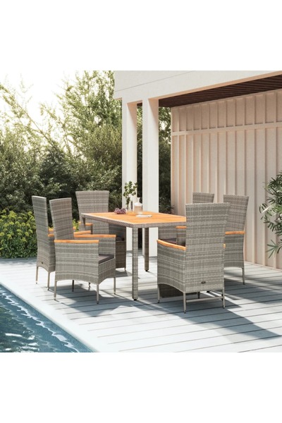 vidaxl Set mobilier de gradina cu perne, 7 piese, gri, poliratan