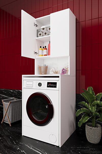 asratrend Lüks 2 Kapaklı Çamaşır Makinesi Dolabı %100 MDF 2 Kapaklı Çok Amaçl...