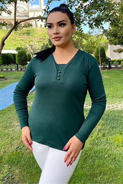 Siyezen Μπλούζα μαμάς μεγάλου μεγέθους με λεπτομέρεια κουμπιών μπροστά, σμαραγδί