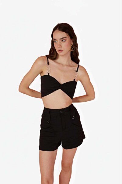 HOLLY LOLLY Koton Kumaş Astarlı Mini Rise Şort Siyah