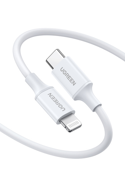 Ugreen USB-C - Lightning 3A PD MFi Sertifikalı Hızlı Şarj Kablosu, 2 m, Beyaz...