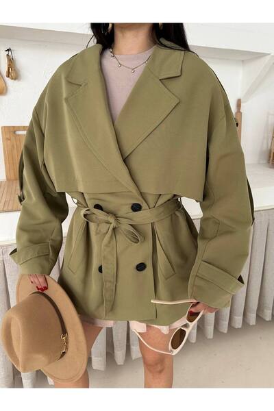 VESS MODA Kadın Kemer Detaylı Kısa Trençkot