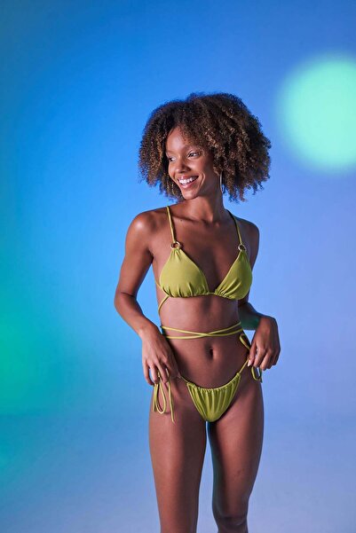 HOLLY LOLLY Lace Up U Cut Brazilian Model Slim Delphi Bikini Bottom Green
