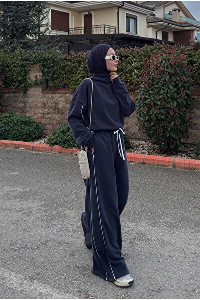 HEQA Contrast Piping Tracksuit Set Navy Blue