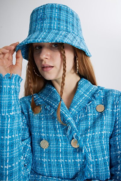 HOLLY LOLLY قبعة دلو من التويد مع شعار قماش التويد باللون الأزرق