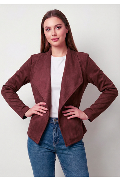 Little Visqon Kadın Burgonya Rengi Süet Dokulu Blazer Ceket Casual ve Günlük ...