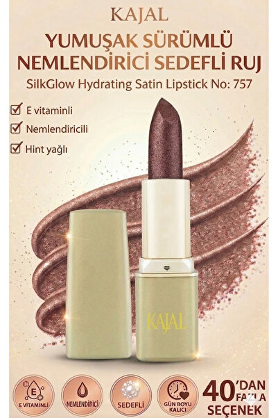 KAJAL Yumuşak Sürümlü Nemlendirici Sedefli Ruj – SilkGlow Hydrating Satin Lip...