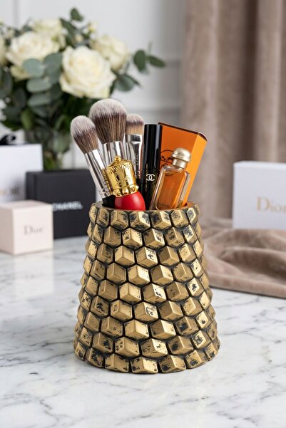 Evene Makyaj Organizeri Makyaj Fırçalığı Makyaj Organizer Düzenleyici Altın E...