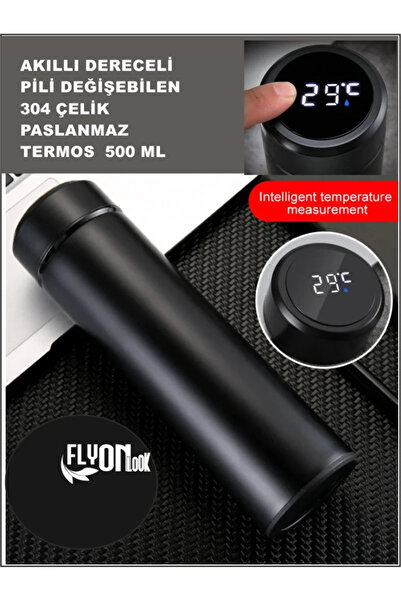 FLYONLOOK Derece Göstergeli  Çelik  Termos Pili Değişebilen Kamp,Araç,Ofis Sü...