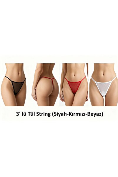 TÜL TANGA 3 LÜ (BEYAZ-SİYAH-KIRMIZI)