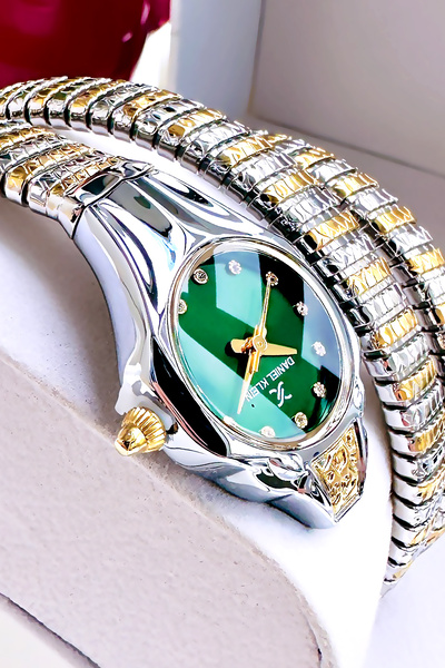 Daniel Klein Snake Model Luxury Women's Wristwatch, Waterproof Gold_Green Ste...