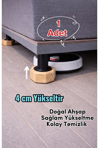 iDekor Robot Süpürge İçin Doğal Ahşap Baza Yükseltici "4 cm Yükseltir " | Oyu...