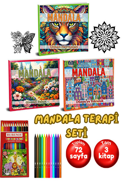 GÖNÜL YAYINCILIK Mandala Her Yaşa Uygun Dinlendiren Terapi Seti - Kitap Ve 12'li Kuru Boya