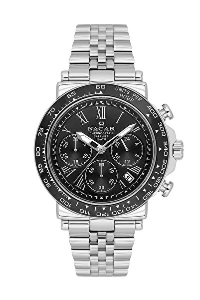Nacar ساعة يد رجالية رياضية من الزجاج الياقوتي باللون الفضي والأسود NC34-29B8...
