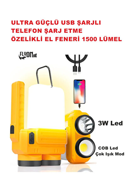 FLYONLOOK Ultra Şarjlı Güçlü  Hem El Feneri Hem Ortam Aydınlatmalı Powerbank ...