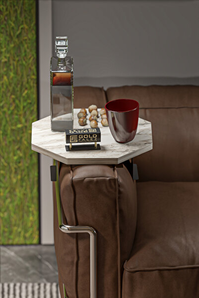 GOLDFALEZ Yan Sehpa Ayarlanabilir Tepsi Dekoratif Modern Tepsi Sekizgen Efes