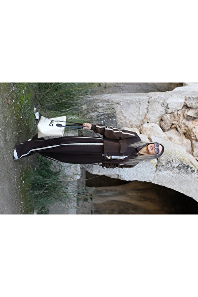 bytugcekaya Kahve Şeritli Teknik Kumaş Detaylı Ceket Pantolon Takım