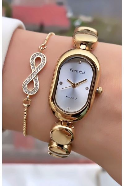 Ferrucci Brand Gold Color Steel Cord Women's Wristwatch - Bracelet Gift