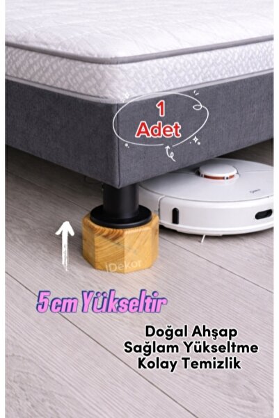 iDekor Robot Süpürge İçin Doğal Ahşap Baza Yükseltici, "5 CM yükseltir" | Oyu...