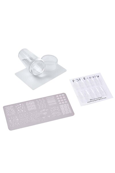 POP Beauty Tırnak Stampa, Nail Art Stampa Plakası, 24'lü Şeffaf Takma Tırnak ...