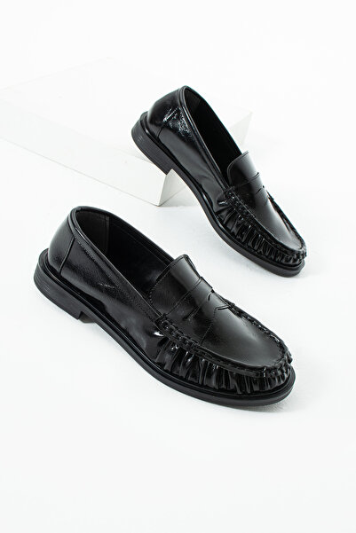 diclepolat Lucy Γυναικεία Μαύρα Ζαρωμένα Λουστρίνι Loafer Σέλας Λεπτομερή άνε...