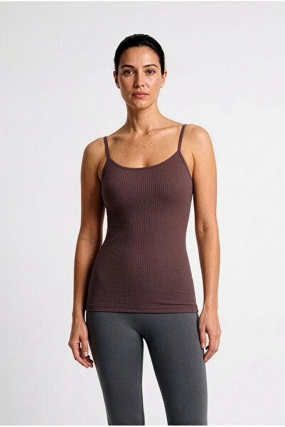 HNX Dark Brown Cotton Thin Strap Ribbed Women's Athlete