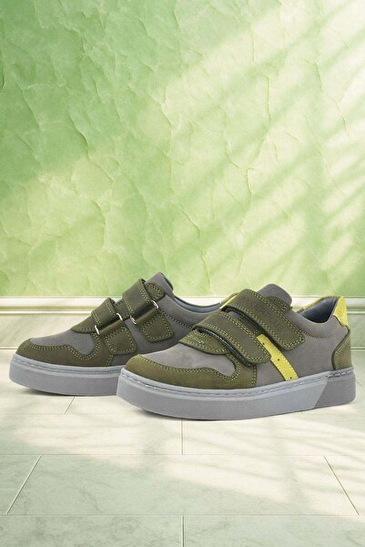 Rakerplus حذاء رياضي للأولاد من الجلد الطبيعي باللون الرمادي الكاكي