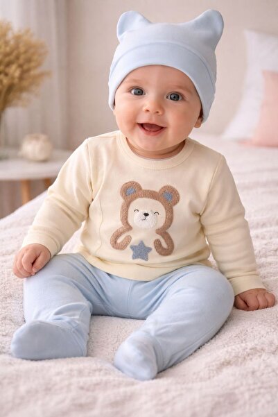 Babudi Ayıcık Nakışlı 3lü set alt üst bere erkek bebek