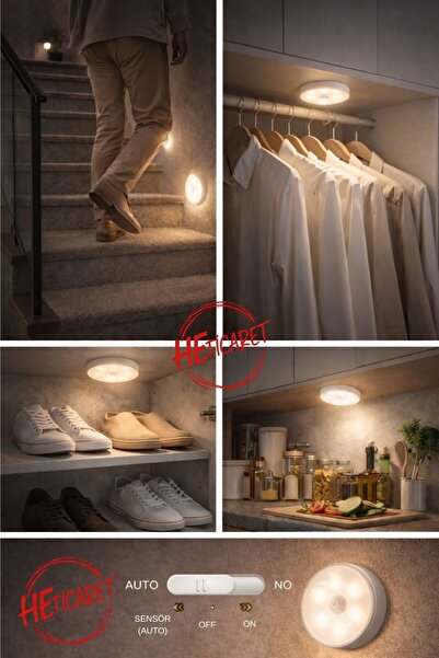 HETicaret Hareketli Led Sensörlü şarjlı Dolap içi Oda Mutfak Salon Taraflı Le...