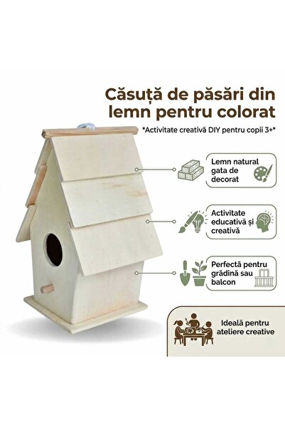 MC Micostore Casuta pasari de colorat din lemn pentru copii, o gaura, DIY pic...