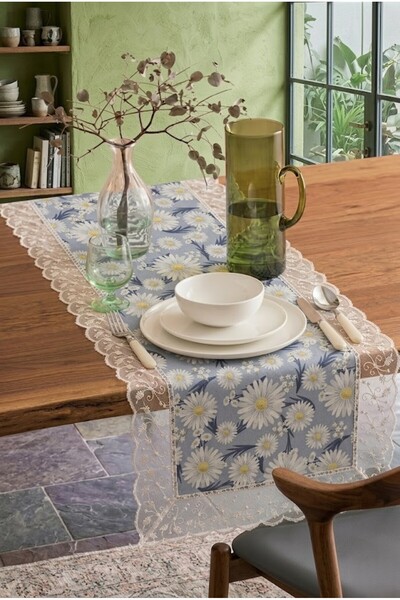 Rona Home Runner din dantelă cu model de margarete albastre, elegant, modern,...