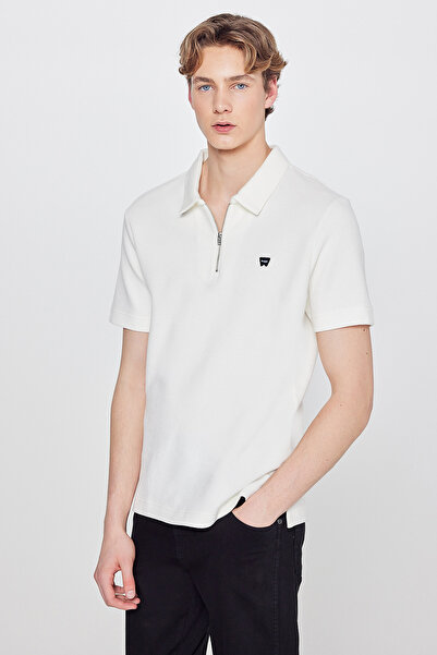 WRANGLER Relaxed Fit Geniş Kesim Polo Yaka Fermuar Detaylı %100 Pamuk Ekru Ti...