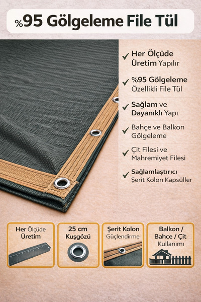 Branda Noktası Tüm Ölçülerle Montaja Hazır Koyu Yeşil Gölgelik - Çit Filesi -...