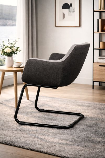 Bürocci Comfort Siyah Metal Ayaklı Misafir Koltuğu- Iki Ton Gri Kumaş-2244j1110