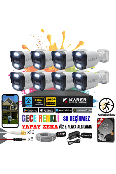 KARER EXİTCAM 8 KAMERALI-RENKLİ GÖRÜŞ-SU GEÇİRMEZ-YÜZ ve ARAÇ TANIMALI-YAPAY ...