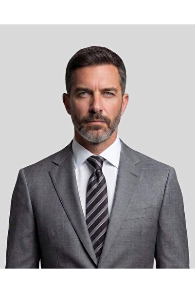 1001 Kravat Gray Striped 8 cm Wide Classic Black Tie