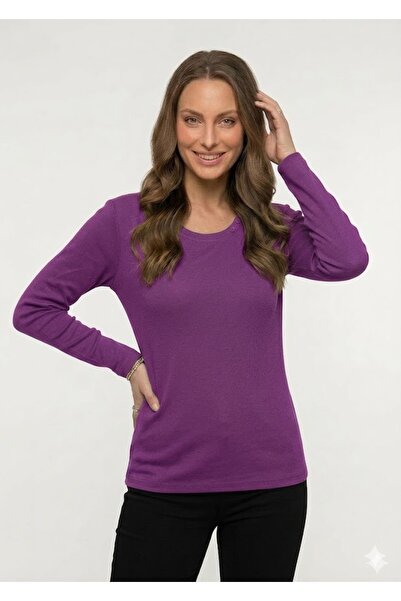 QYA Clothing Tricou basic cu mânecă lungă, 100% bumbac, croială largă