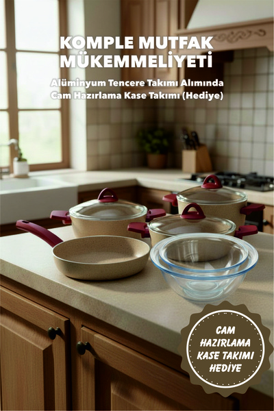 Masterchef 7 Piece Beige Aluminum Cookware Set