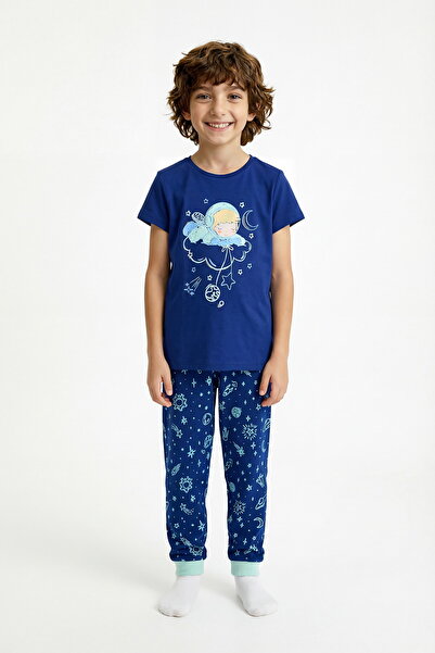 Penti Navy Blue Boys' Cosmic Nap Cotton 2-Piece Pajama Set