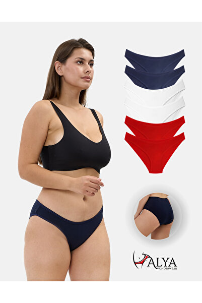ALYA UNDERWEAR Дамски памучни бикини - комплект от 6 броя, червени, тъмносини...