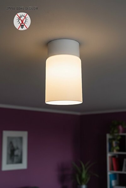 Bamyum Tiny Beyaz Cam Plafonyer Tekli Retro Restoran Salon Aydınlatma