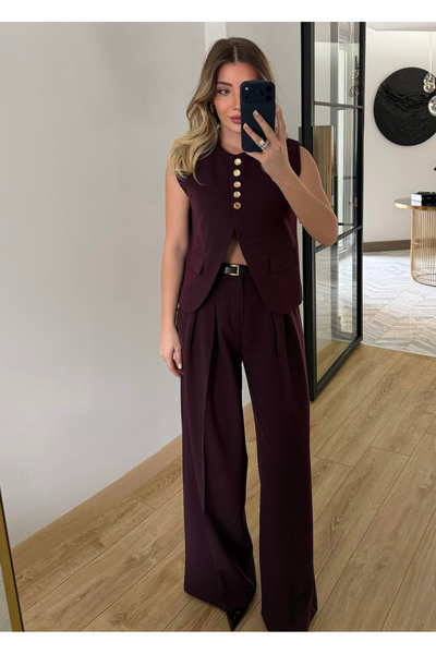 My Blog Set de pantaloni Mürdüm curea piese vestă - 9716