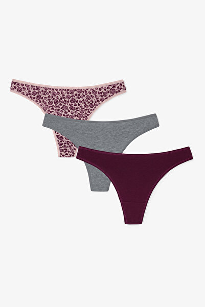 Penti Virágmintás Quiet Rose normál derekú 3 részes pamut tangabugyi